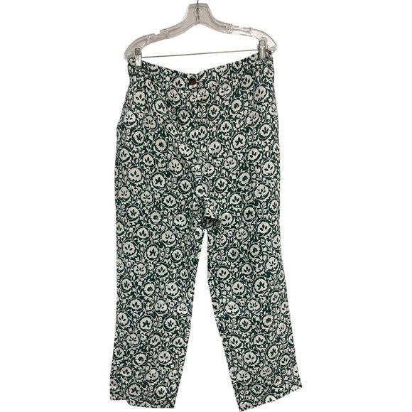 Boden Womens Pants UK 14 US 10 Cropped Green Enchanting Bloom Linen R0359 NWT - Picture 2 of 11